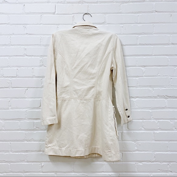 3/50$ ○ BLUES cream denim side buckle trench jacket vintage - Picture 3 of 8